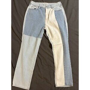 PACSUN ECO Hopper Patch Mom Jeans Size 30 Colorblock Light Blue High Rise Retro